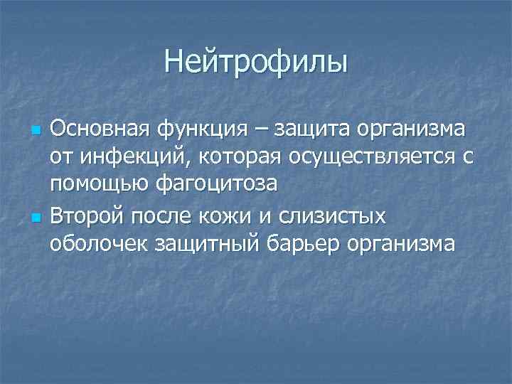 Нейтрофилы n n Основная функция – защита организма от инфекций, которая осуществляется с помощью