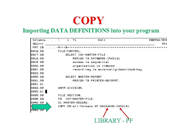 COPY Importing DATA DEFINITIONS into your program LIBRARY - PF 