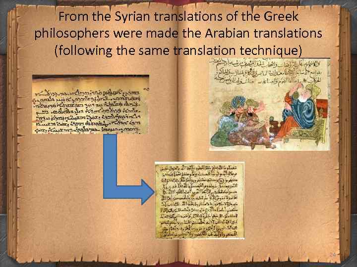 From the Syrian translations of the Greek philosophers were made the Arabian translations (following