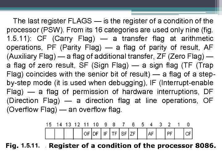 The last register FLAGS — is the register of a condition of the processor