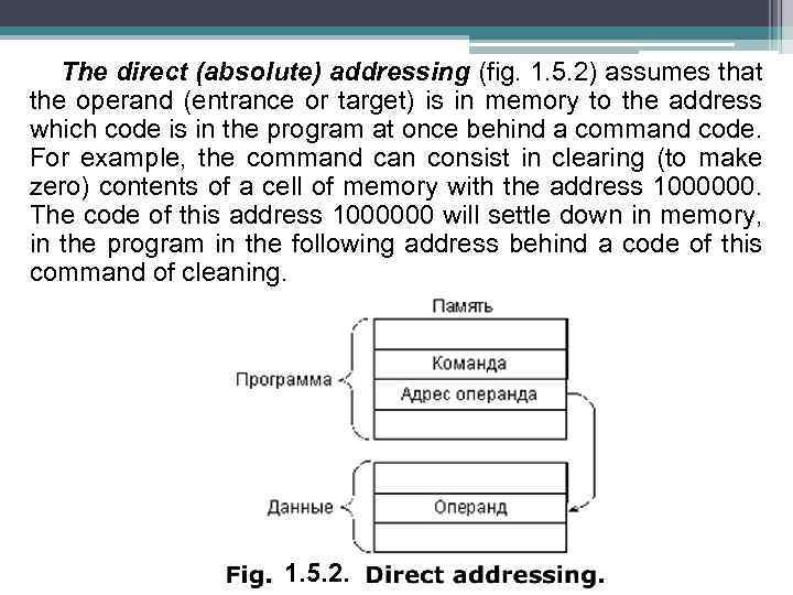 The direct (absolute) addressing (fig. 1. 5. 2) assumes that the operand (entrance or
