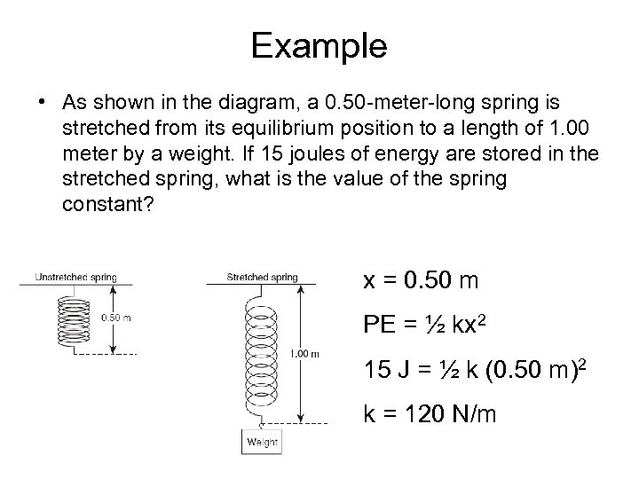 Example • As shown in the diagram, a 0. 50 -meter-long spring is stretched