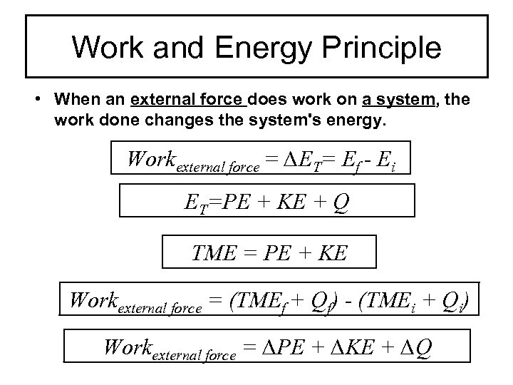Work and Energy Principle • When an external force does work on a system,