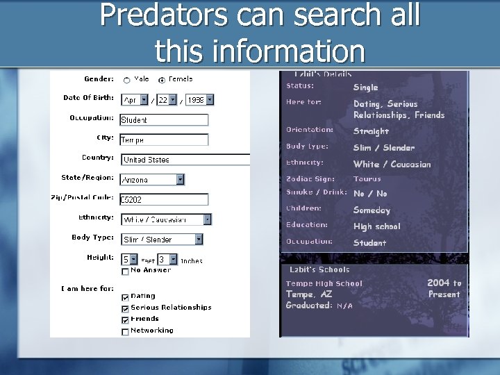 Predators can search all this information 