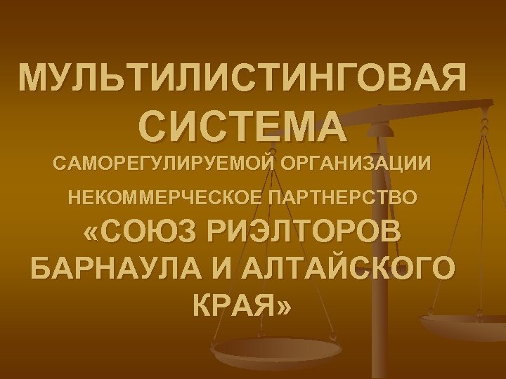 МУЛЬТИЛИСТИНГОВАЯ СИСТЕМА САМОРЕГУЛИРУЕМОЙ ОРГАНИЗАЦИИ НЕКОММЕРЧЕСКОЕ ПАРТНЕРСТВО «СОЮЗ РИЭЛТОРОВ БАРНАУЛА И АЛТАЙСКОГО КРАЯ» 