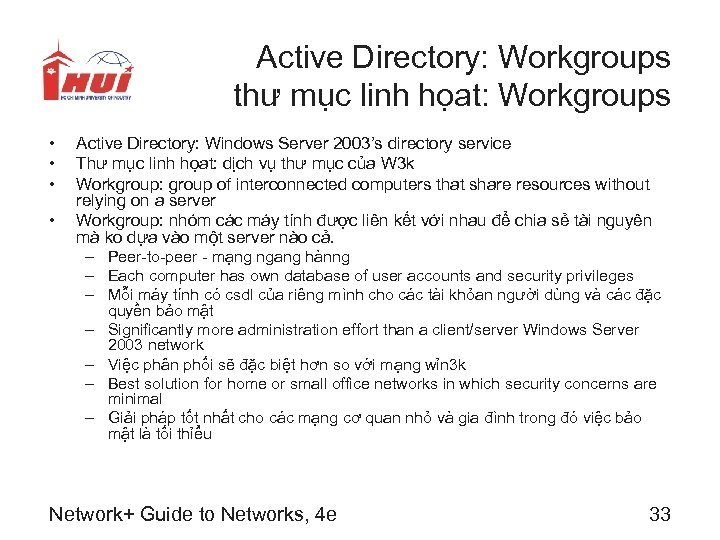 Active Directory: Workgroups thư mục linh họat: Workgroups • • Active Directory: Windows Server