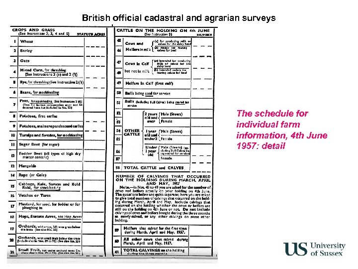 British official cadastral and agrarian surveys The schedule for individual farm information, 4 th