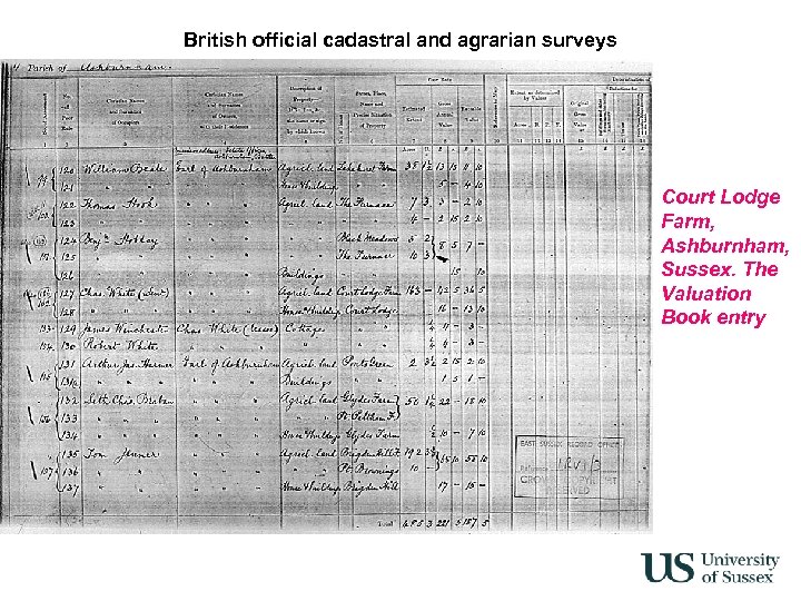 British official cadastral and agrarian surveys Court Lodge Farm, Ashburnham, Sussex. The Valuation Book
