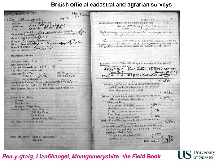 British official cadastral and agrarian surveys Pen-y-graig, Llanfihangel, Montgomeryshire: the Field Book 
