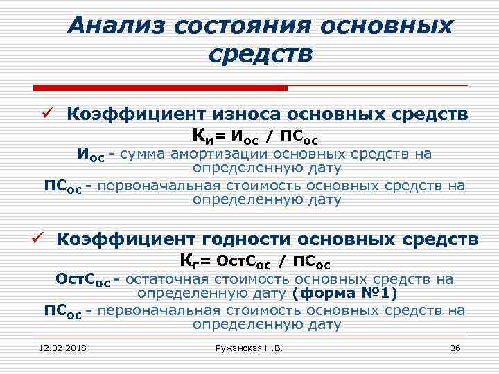 Анализ состояния основных средств ü Коэффициент износа основных средств КИ= ИОС / ПСОС ИОС