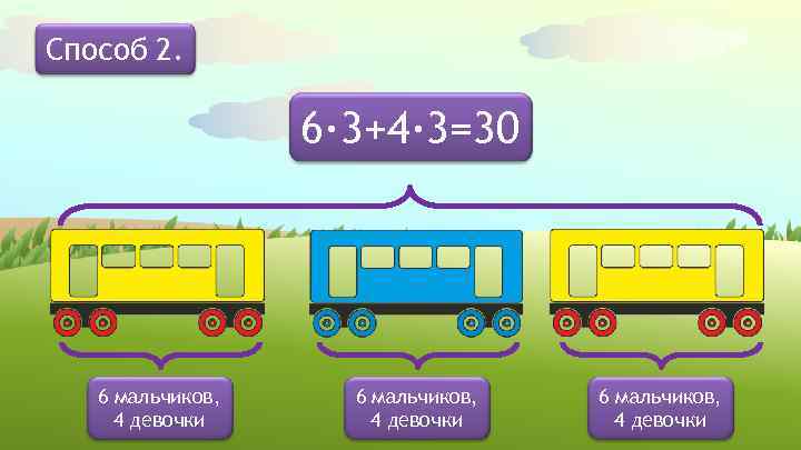 Способ 2. 6· 3+4· 3=30 6 мальчиков, 4 девочки 