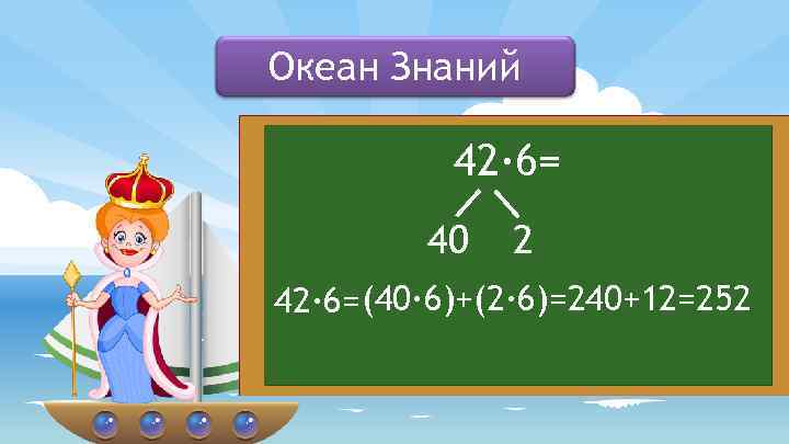 Океан Знаний 42∙ 6= 40 2 42∙ 6=(40∙ 6)+(2· 6)=240+12=252 