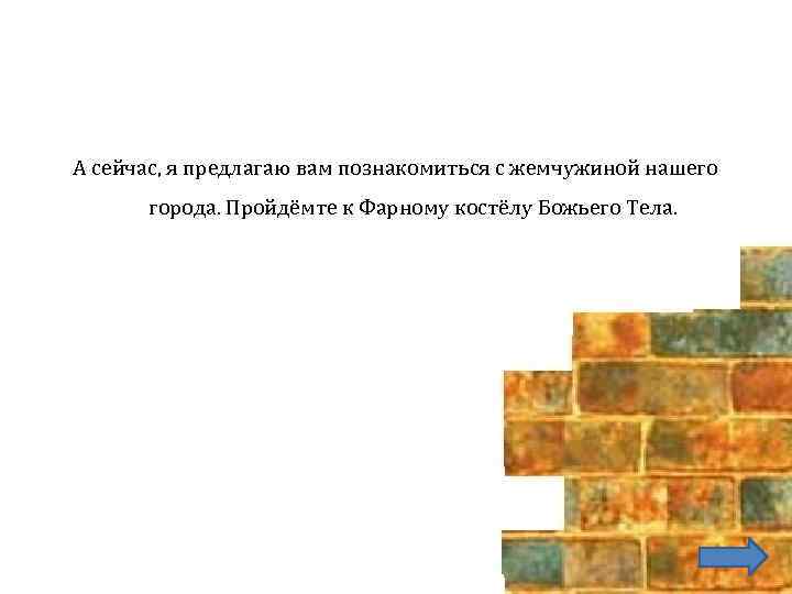 А сейчас, я предлагаю вам познакомиться с жемчужиной нашего города. Пройдёмте к Фарному костёлу