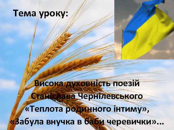 Тема уроку: Висока духовність поезій Станіслава Чернілевського «Теплота родинного інтиму» , «Забула внучка в