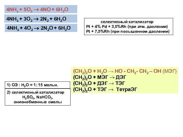 4 NH 3 + 5 O 2 4 NO + 6 H 2 O