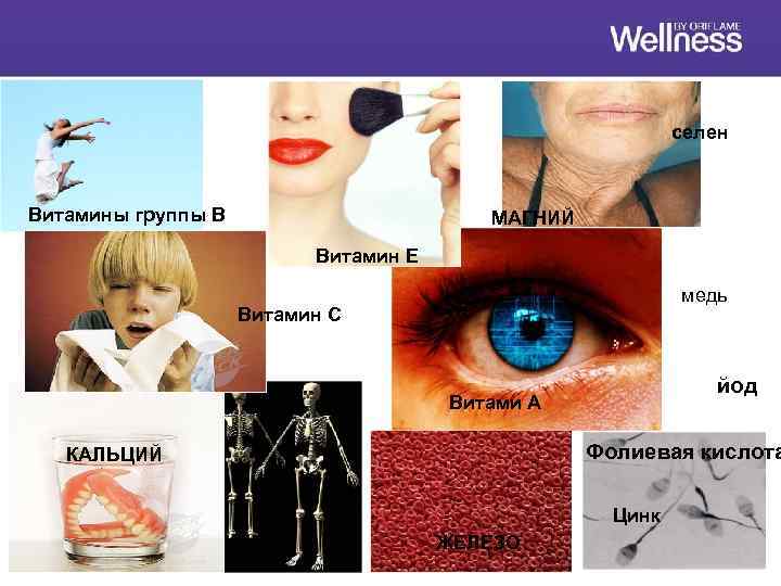 селен Витамины группы В МАГНИЙ Витамин Е медь Витамин С йод Витами А Фолиевая