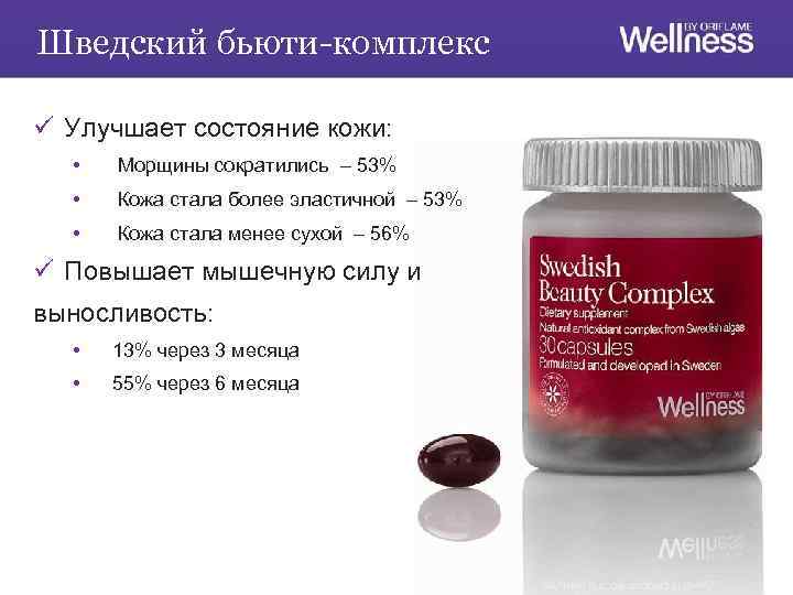 Шведский бьюти-комплекс ü Улучшает состояние кожи: • Морщины сократились – 53% • Кожа стала