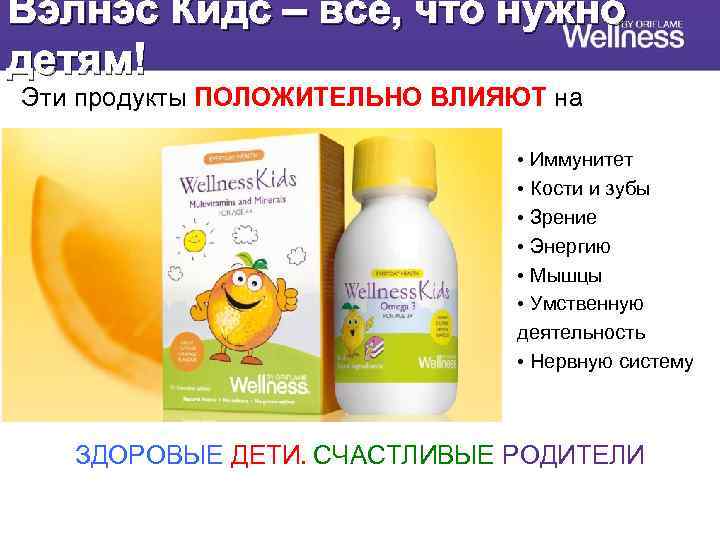 Вэлнэс Кидс – все, что нужно детям! Эти продукты ПОЛОЖИТЕЛЬНО ВЛИЯЮТ на • Иммунитет