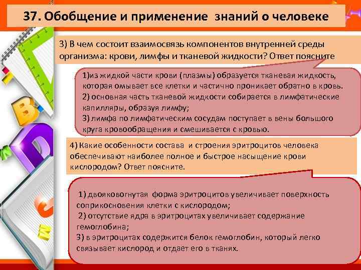 37. Обобщение и применение знаний о человеке 3) В чем состоит взаимосвязь компонентов внутренней