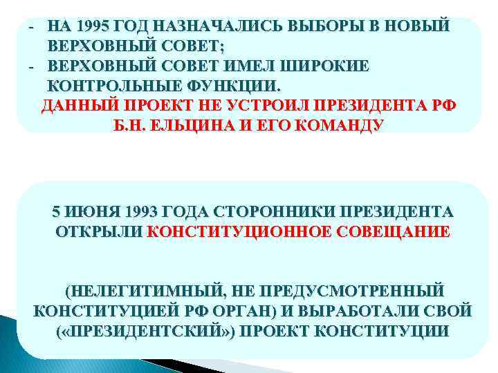 - НА 1995 ГОД НАЗНАЧАЛИСЬ ВЫБОРЫ В НОВЫЙ ВЕРХОВНЫЙ СОВЕТ; - ВЕРХОВНЫЙ СОВЕТ ИМЕЛ