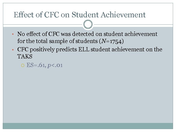 Effect of CFC on Student Achievement • No effect of CFC was detected on