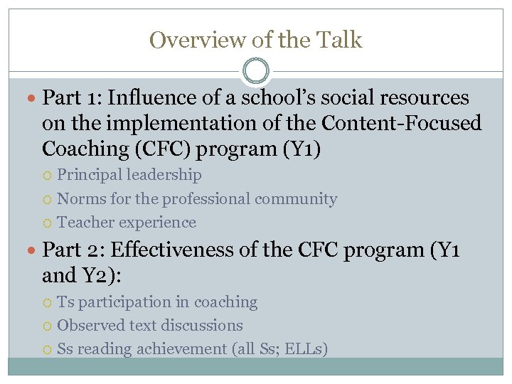 Overview of the Talk Part 1: Influence of a school’s social resources on the