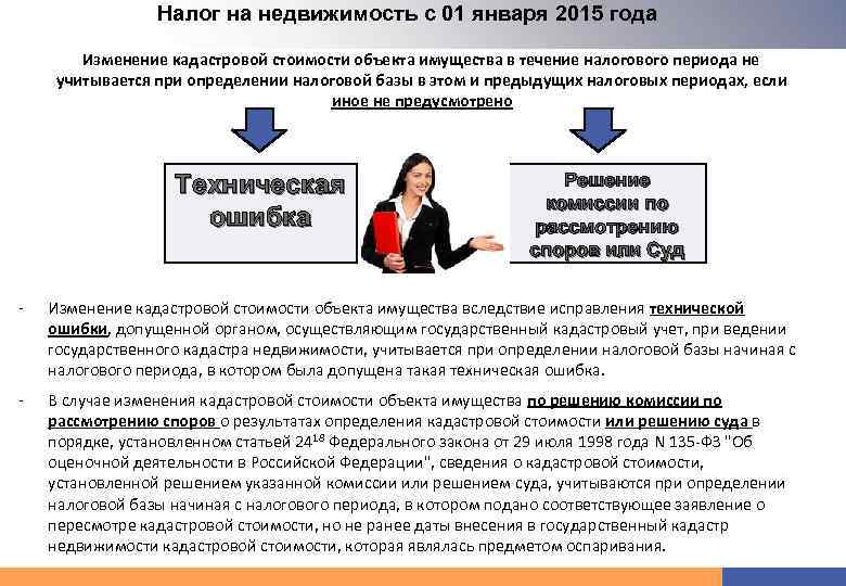 Налог на недвижимость с 01 января 2015 года Изменение кадастровой стоимости объекта имущества в