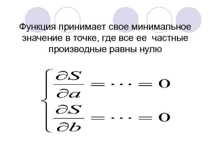 Функция принимает свое минимальное значение в точке, где все ее частные производные равны нулю