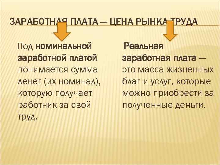 ЗАРАБОТНАЯ ПЛАТА — ЦЕНА РЫНКА ТРУДА Под номинальной заработной платой понимается сумма денег (их