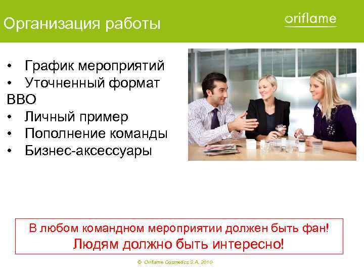 Организация работы • График мероприятий • Уточненный формат ВВО • Личный пример • Пополнение