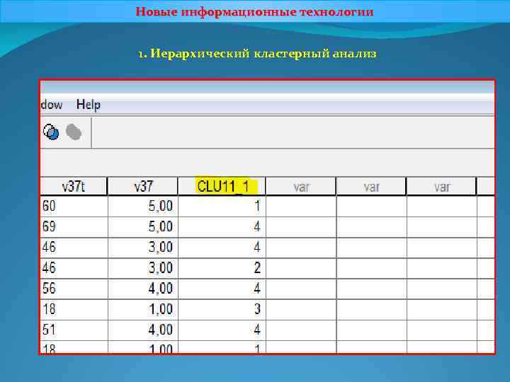 Новые информационные технологии 1. Иерархический кластерный анализ 
