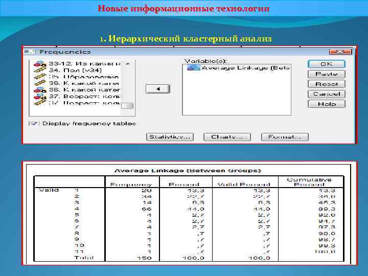 Новые информационные технологии 1. Иерархический кластерный анализ 