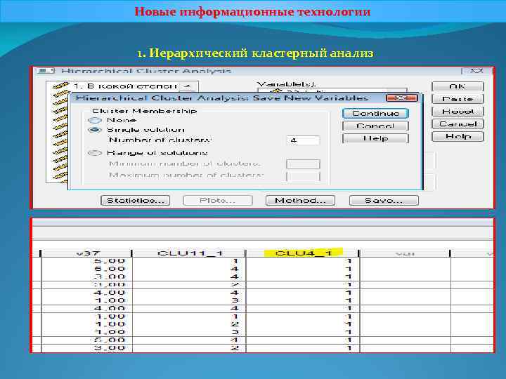 Новые информационные технологии 1. Иерархический кластерный анализ 