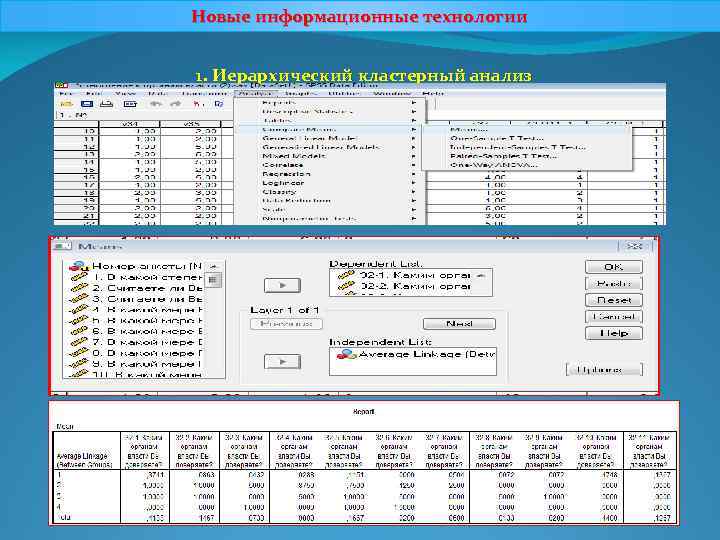 Новые информационные технологии 1. Иерархический кластерный анализ 