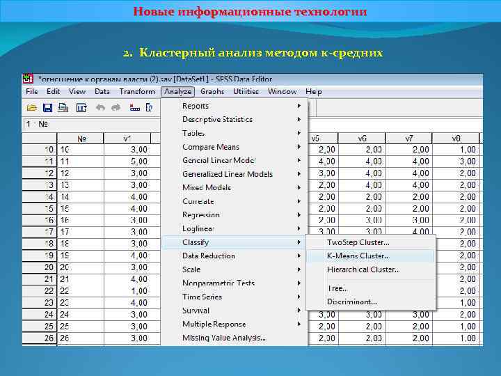 Новые информационные технологии 2. Кластерный анализ методом к-средних 