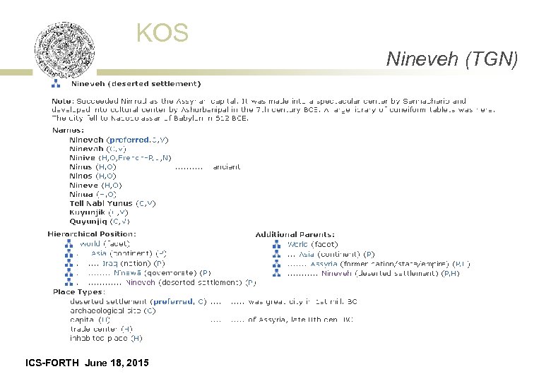 KOS Nineveh (TGN) ICS-FORTH June 18, 2015 
