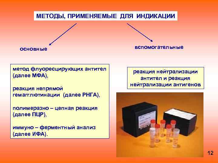 МЕТОДЫ, ПРИМЕНЯЕМЫЕ ДЛЯ ИНДИКАЦИИ основные метод флуоресцирующих антител (далее МФА), реакция непрямой гемагглютинации (далее