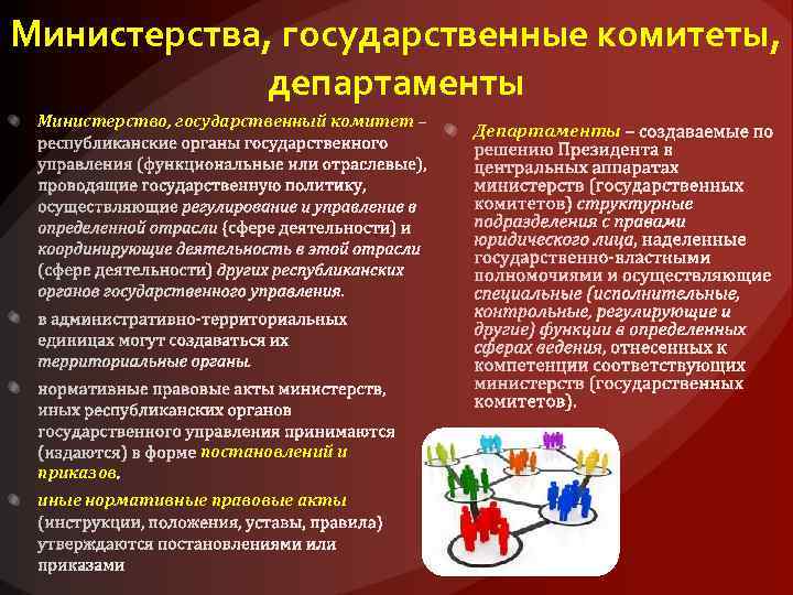 Министерства, государственные комитеты, департаменты Министерство, государственный комитет постановлений и приказов иные нормативные правовые акты