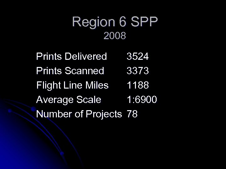 Region 6 SPP 2008 Prints Delivered Prints Scanned Flight Line Miles Average Scale Number