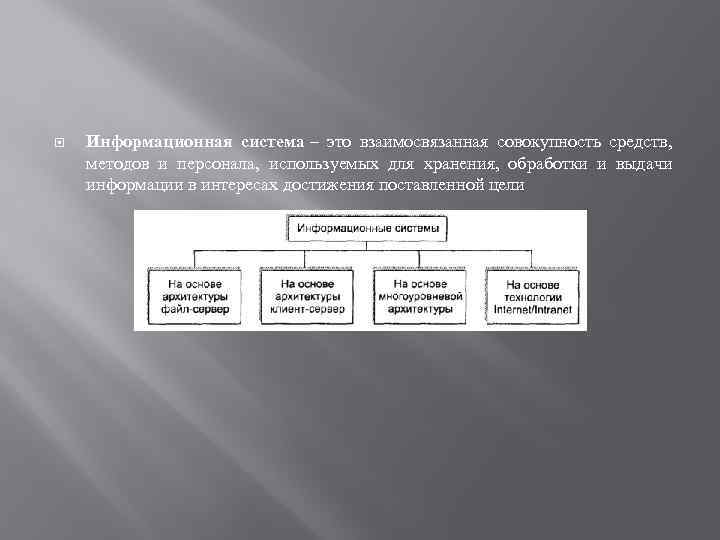  Информационная система – это взаимосвязанная совокупность средств, методов и персонала, используемых для хранения,