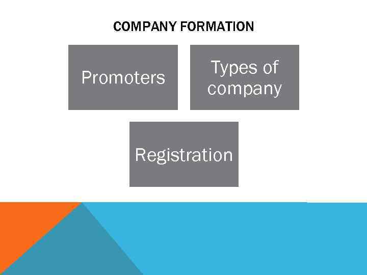 COMPANY FORMATION Promoters Types of company Registration 