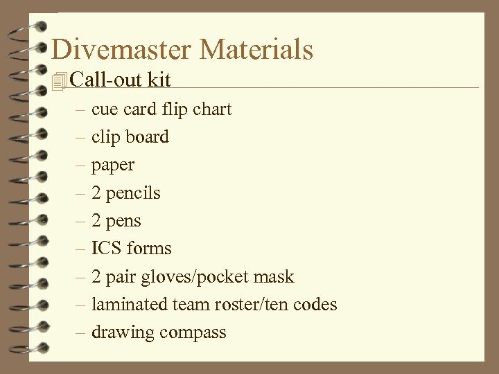 Divemaster Materials 4 Call-out kit – cue card flip chart – clip board –