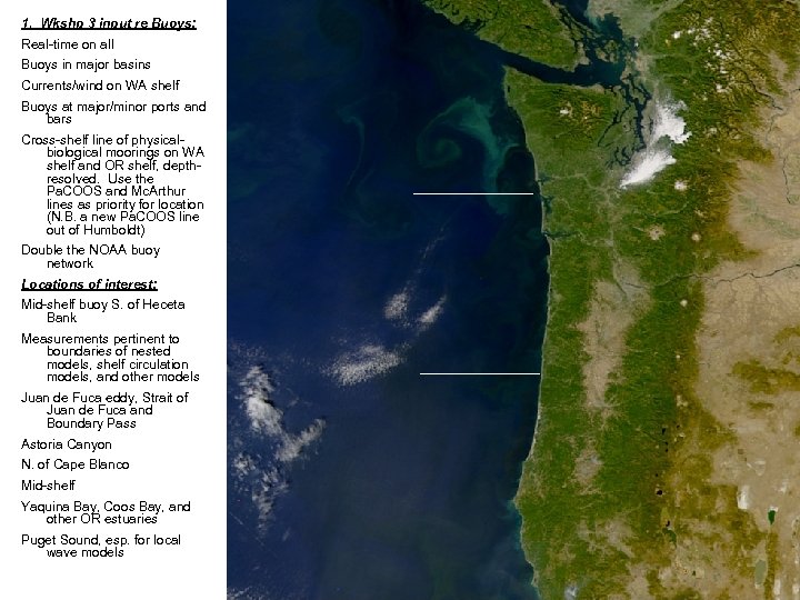 1. Wkshp 3 input re Buoys: Real-time on all Buoys in major basins Currents/wind