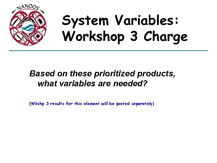 System Variables: Workshop 3 Charge Based on these prioritized products, what variables are needed?