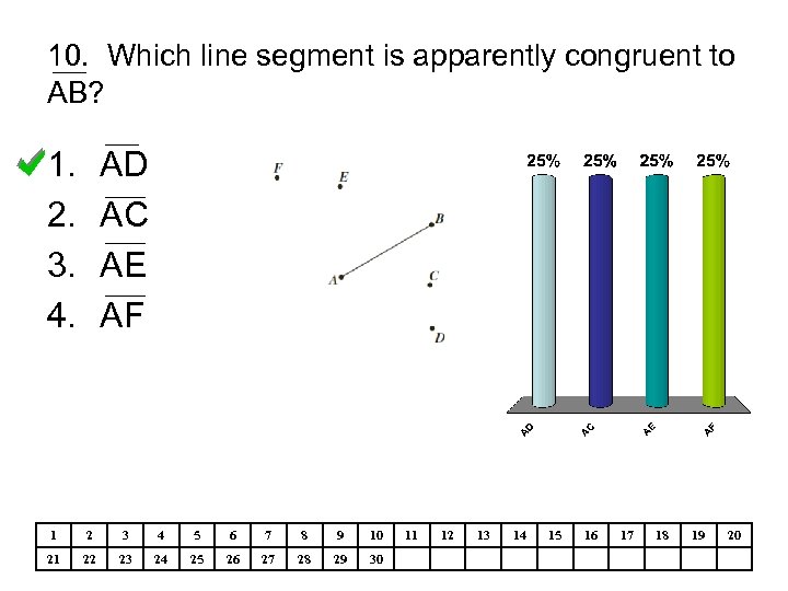 10. Which line segment is apparently congruent to AB? 1. 2. 3. 4. AD