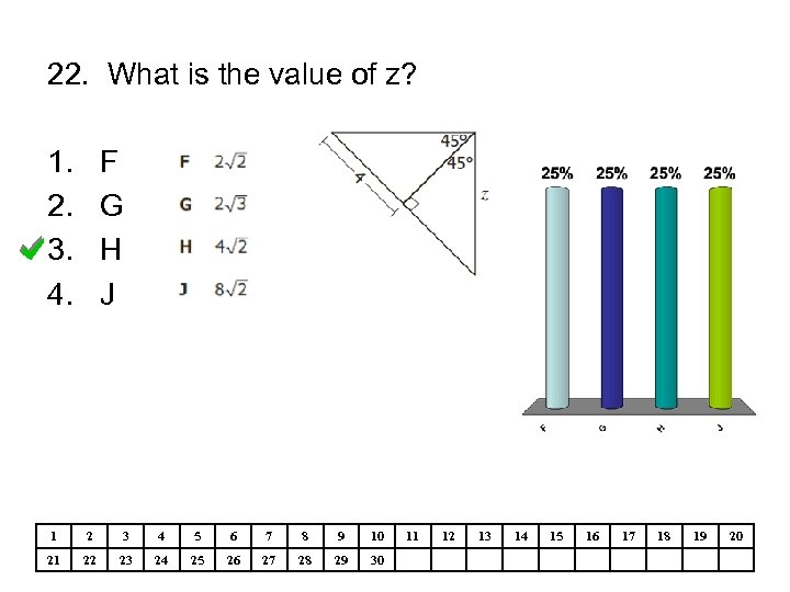 22. What is the value of z? 1. 2. 3. 4. F G H