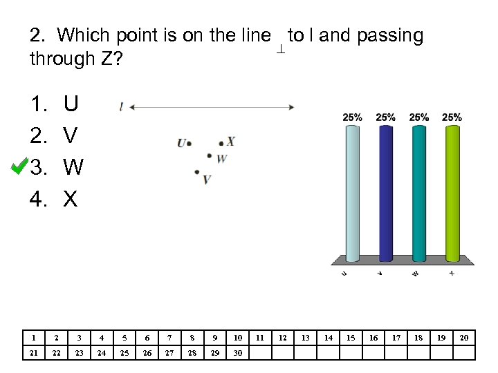 2. Which point is on the line to l and passing through Z? 1.