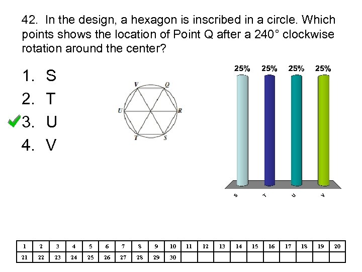 42. In the design, a hexagon is inscribed in a circle. Which points shows