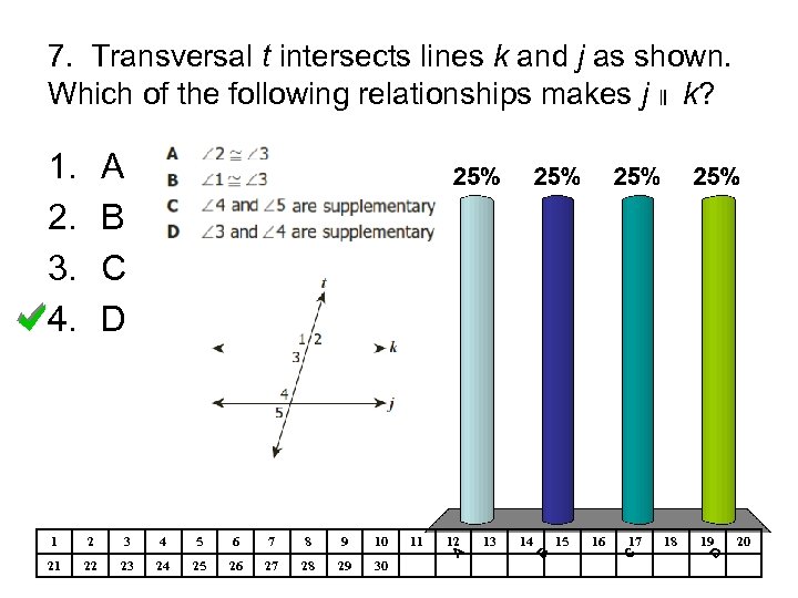 7. Transversal t intersects lines k and j as shown. Which of the following