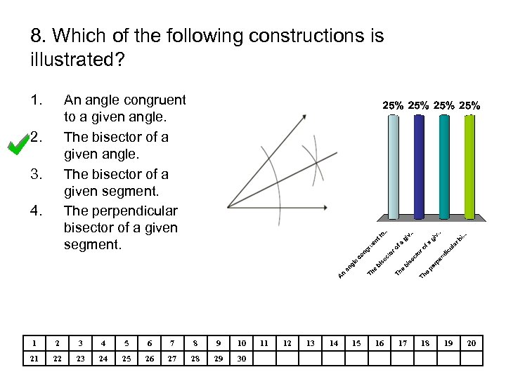 8. Which of the following constructions is illustrated? 1. An angle congruent to a